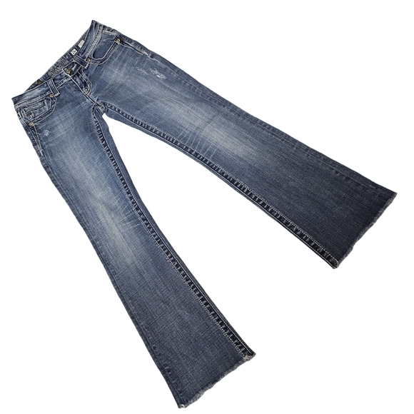 Miss Me Blue Boot Cut Jeans with Rhinestone Fleur-de-Lis - Picture 6 of 7